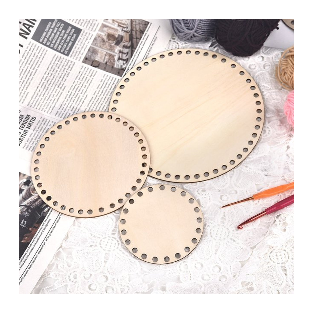 Runder Holzsockel in Natur/Beige für DIY Häkelkörbe und gewebte Taschen, Durchmesser: 10-30 cm - Bild 1