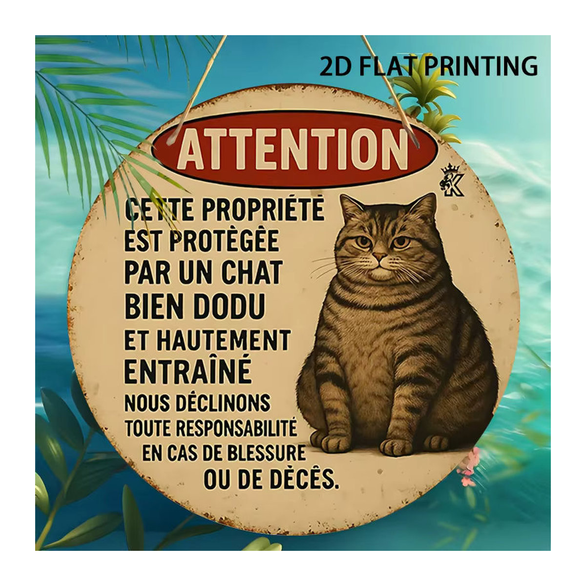 Runder Holzwandakzent Potdemiel Look Out for Cats mit Katzenillustration, Beige, Durchmesser: 20,32 cm - Bild 3