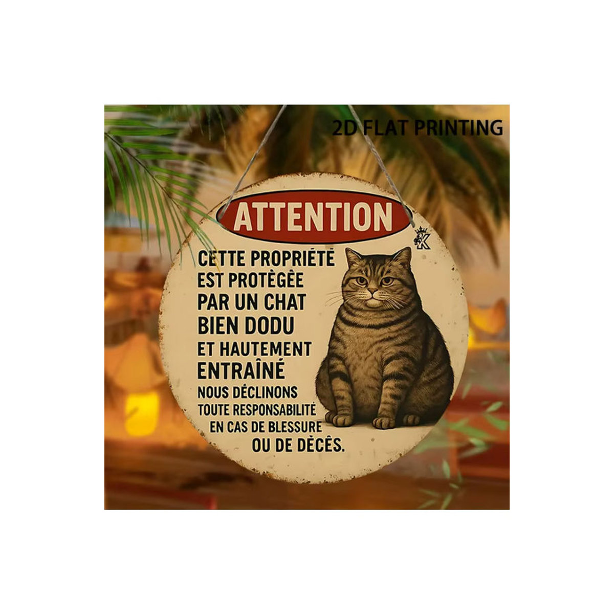 Runder Holzwandakzent Potdemiel Look Out for Cats mit Katzenillustration, Beige, Durchmesser: 20,32 cm - Bild 4
