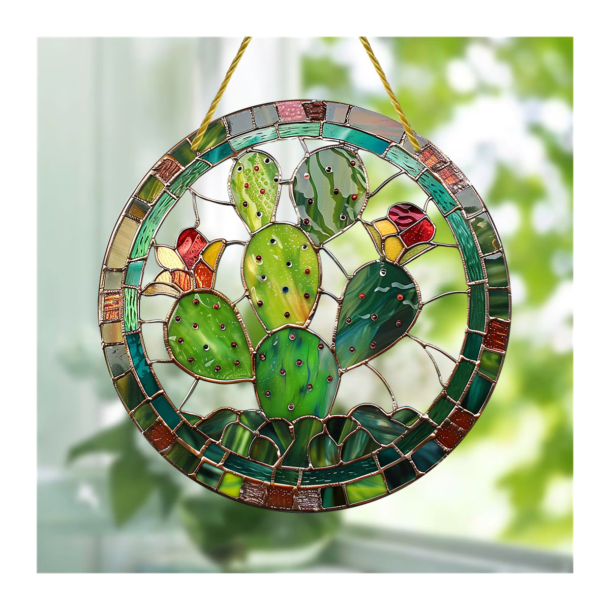 Runder Kaktus Sonnenfänger aus Acryl in Mehrfarbig für die Weihnachtsdekoration, Durchmesser: 15 cm - Bild 1