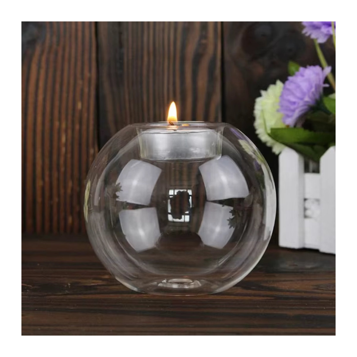 Runder Kerzenhalter aus transparentem Glas für Teelichter im minimalistischen Design - Bild 2