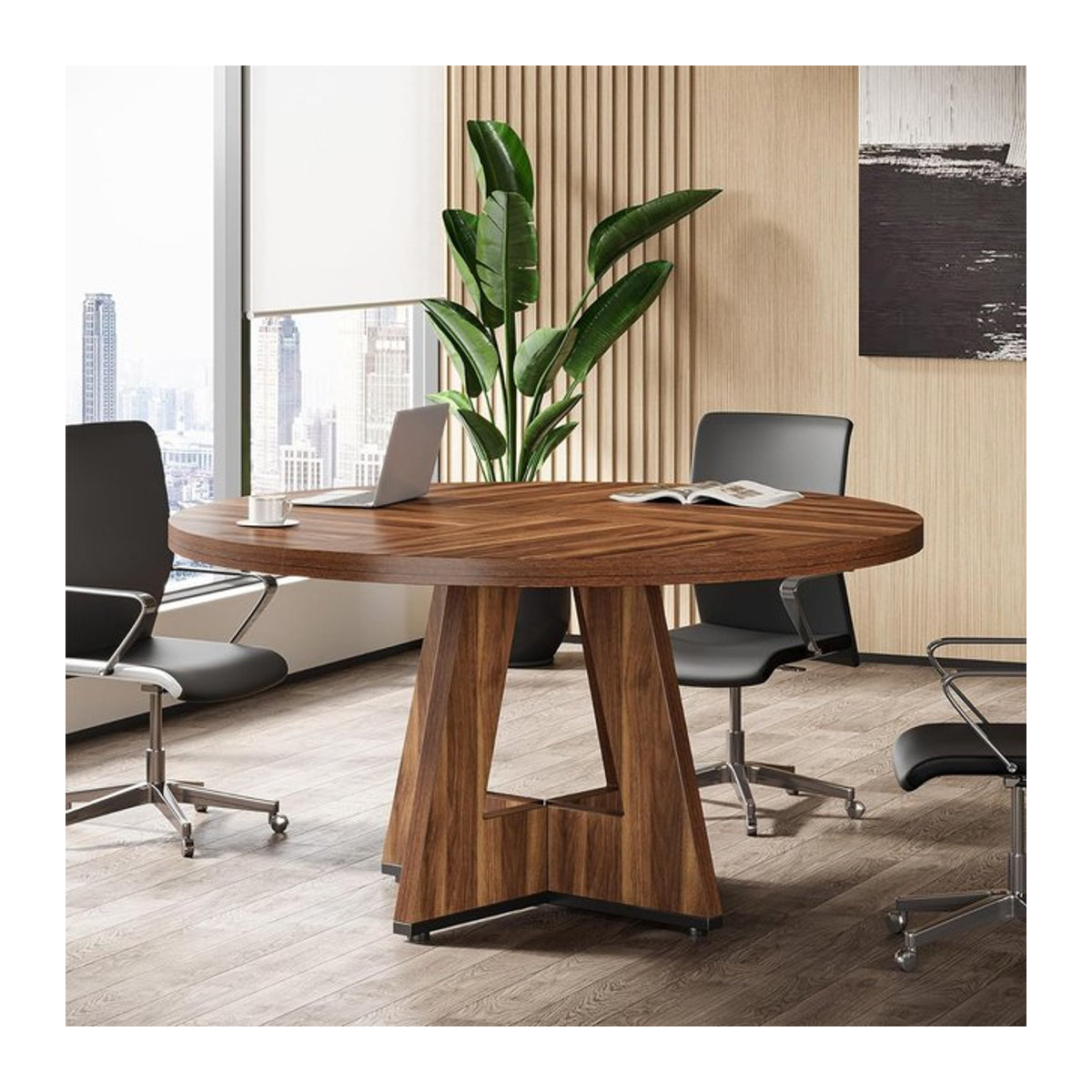 Runder Konferenztisch aus Holz von LITTLE TREE in Braun für 4–6 Personen - Bild 1