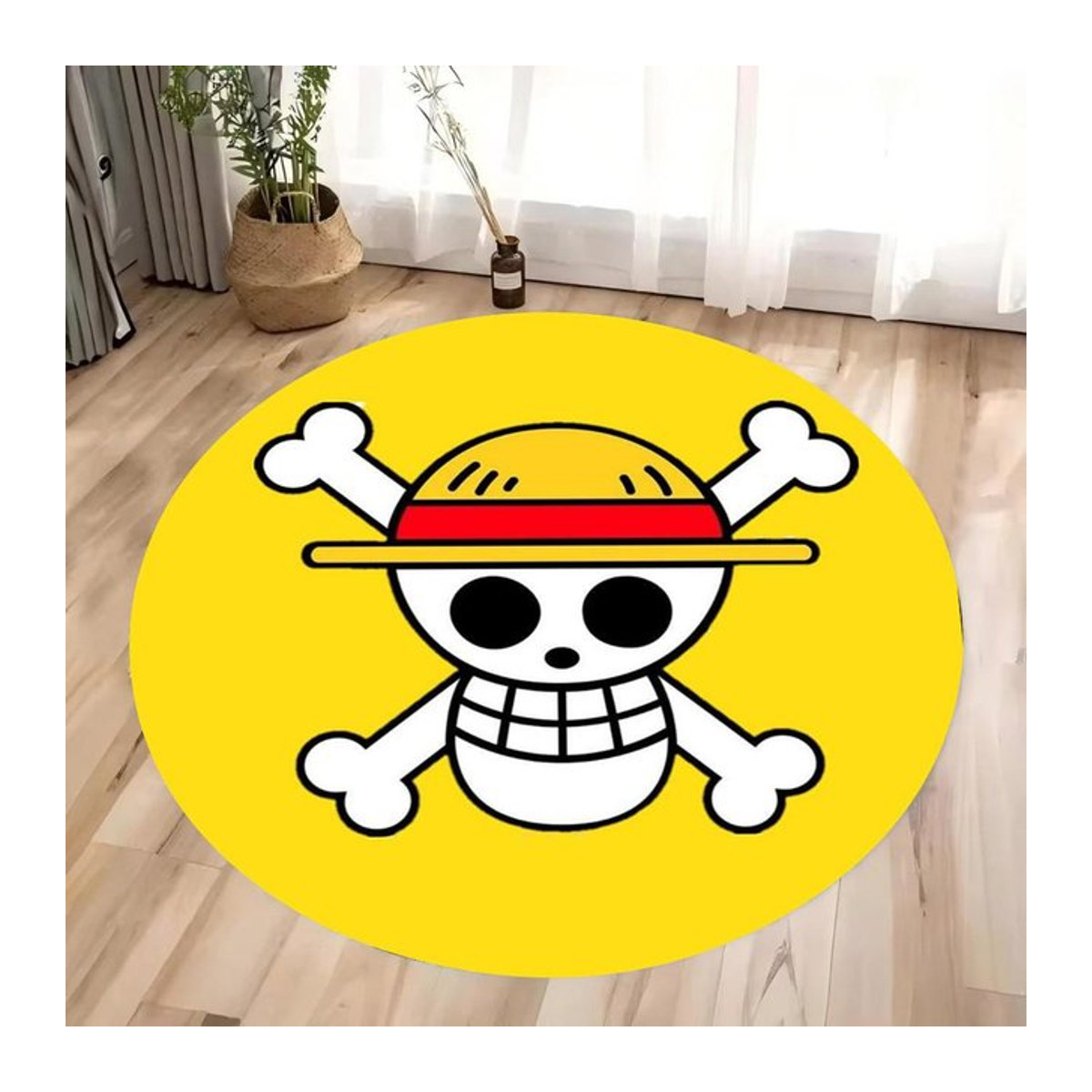 Runder One Piece Anime Teppich für Wohnzimmer und Schlafzimmer in Gelb, Durchmesser: 120 cm - Bild 1
