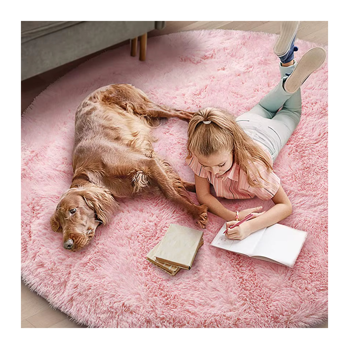 Runder Plüsch-Shag-Teppich von FORSWAN in Rosa und Mehrfarbig für Kinderzimmer und Schlafzimmer - Bild 2