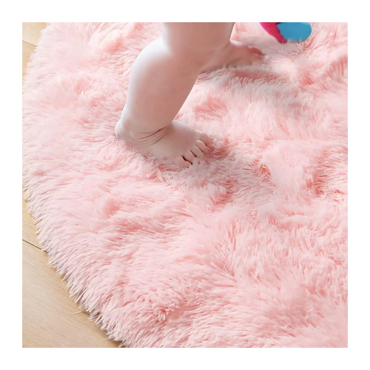 Runder Plüsch-Shag-Teppich von FORSWAN in Rosa und Mehrfarbig für Kinderzimmer und Schlafzimmer - Bild 3