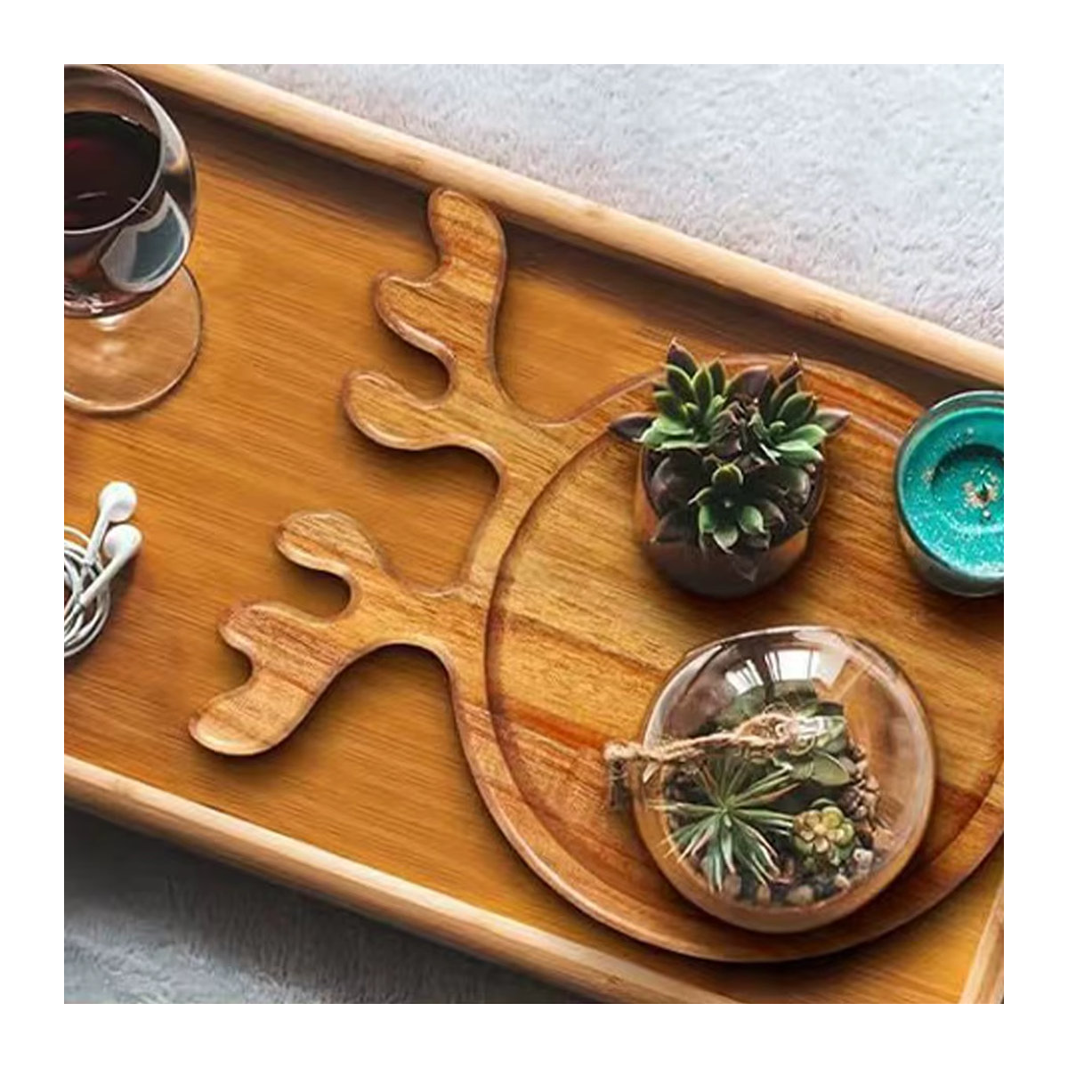 Runder Servierteller aus Holz mit Geweih-Design in Braun für Weihnachten, rustikales Holztablett für Obst, Käse und Snacks - Bild 4