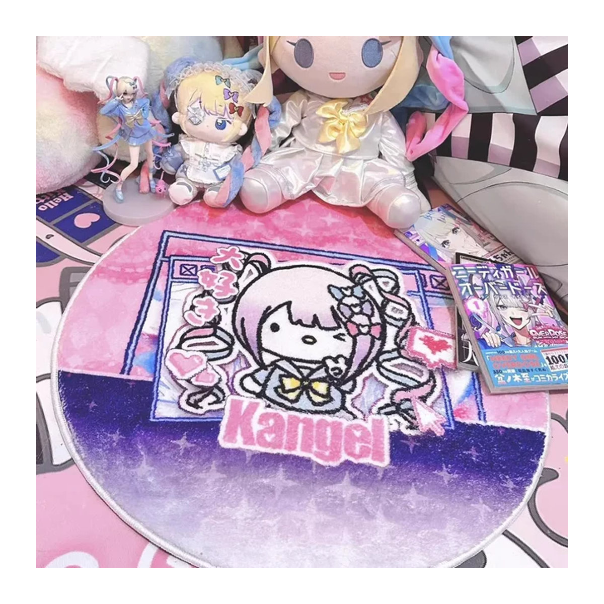 Runder Teppich im Needy Girl Overdose Anime Design von keeppley, mehrfarbig, rutschfest und weich im Kaschmir-Imitations-Stil - Bild 1