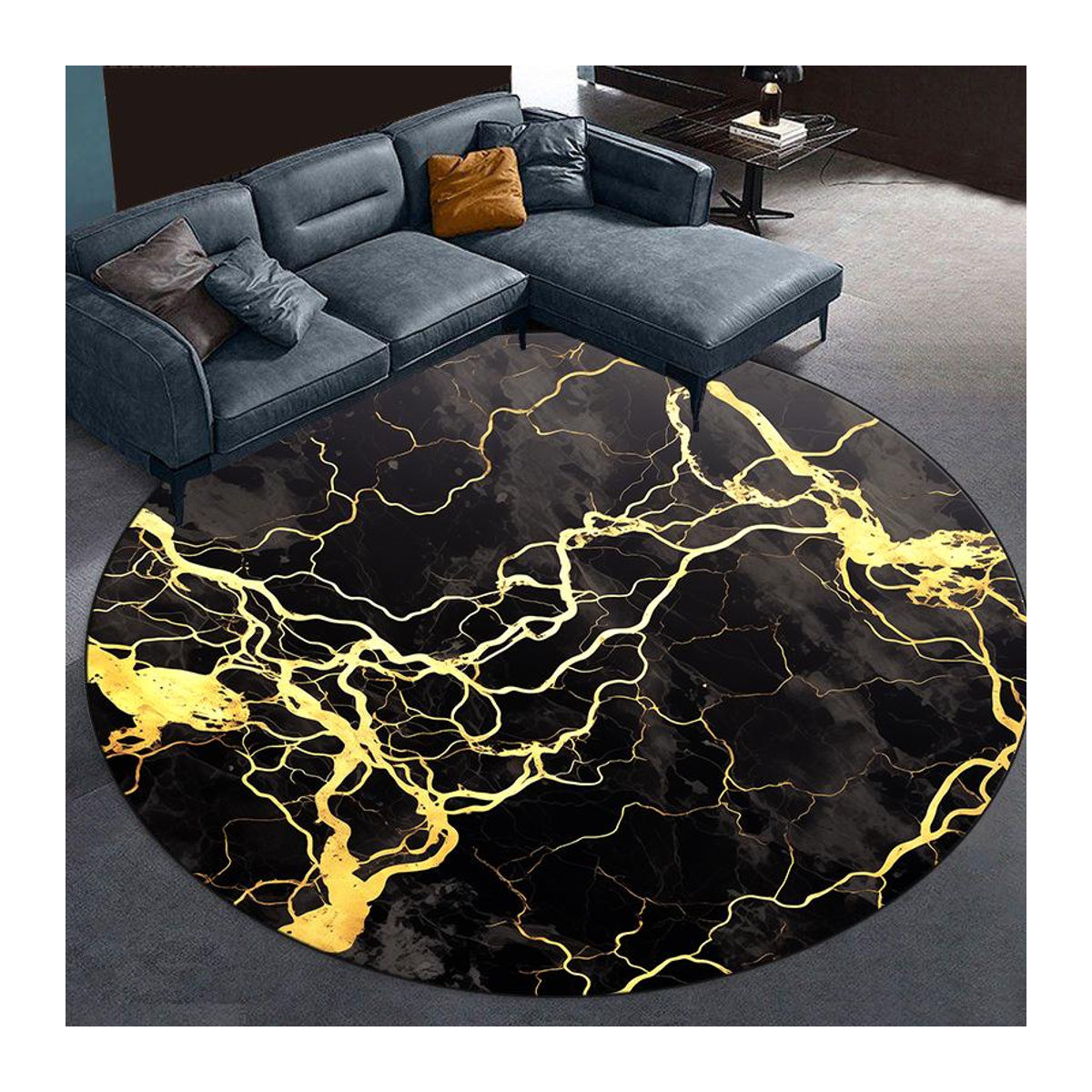 Runder Teppich JGJG in Schwarz mit abstraktem Marmor-Design, flauschig und groß, Durchmesser: 160 cm - Bild 2