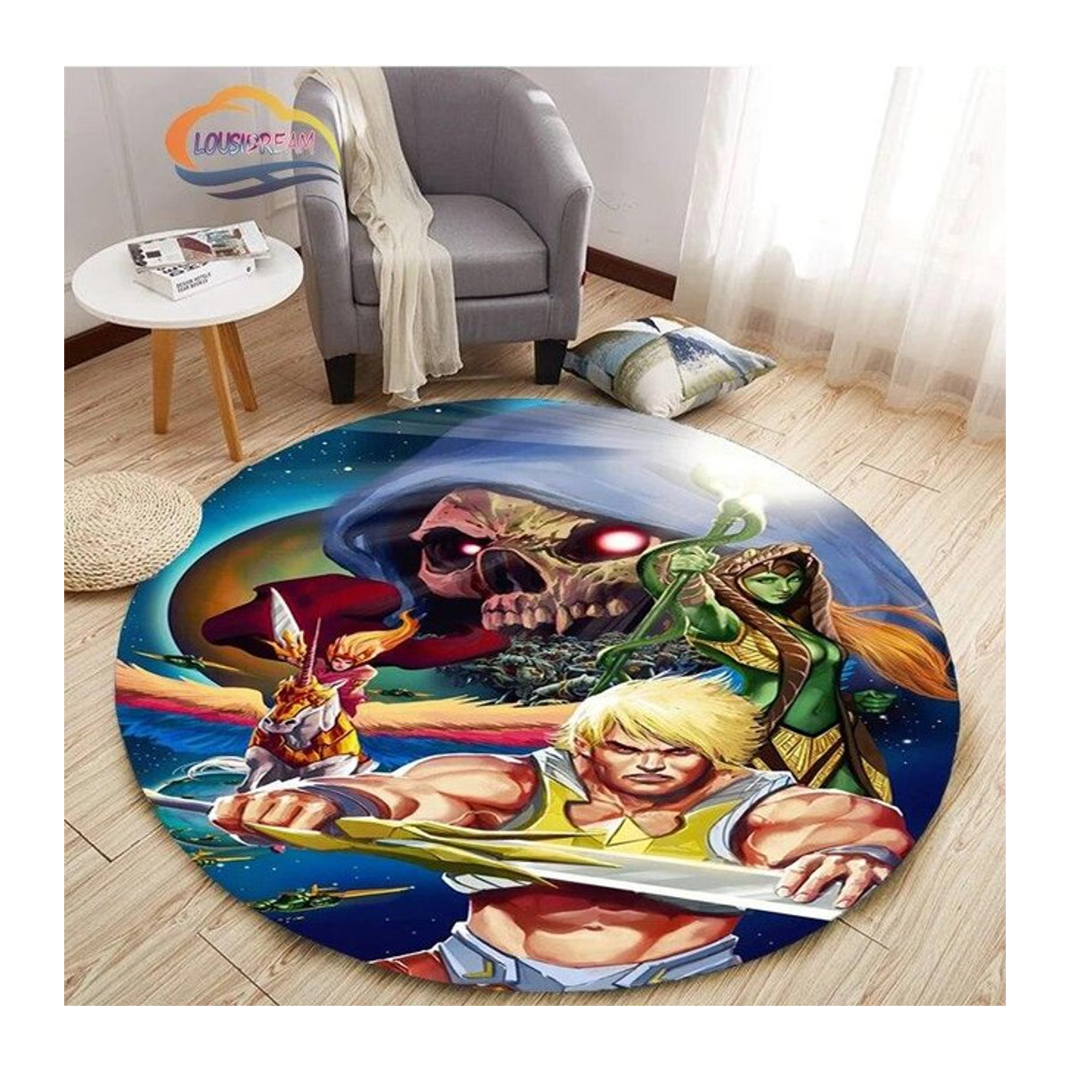 Runder Teppich Magic Zhu mit He-Man Meister des Universums Cartoon-Muster, mehrfarbig, rutschfest, Durchmesser: 80 cm - Bild 1