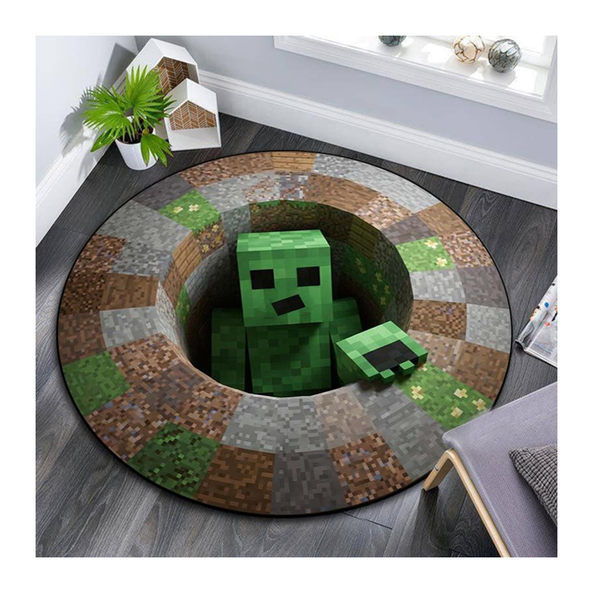 Runder Teppich mit Cartoon-Druck von Tangguangwen in Mehrfarbig, rutschfeste Bodenmatte für Wohnzimmer, Schlafzimmer oder Spielzimmer, Durchmesser: 100 cm - Bild 3