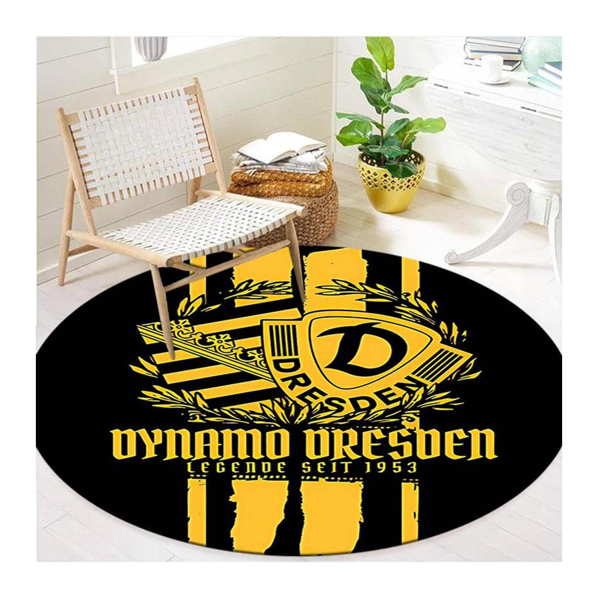 Runder Teppich SG Dynamo Dresden in Gelb mit Print, rutschfeste Bodenmatte für Wohnzimmer, Schlafzimmer oder Spielzimmer, Durchmesser: 100 cm - Bild 2