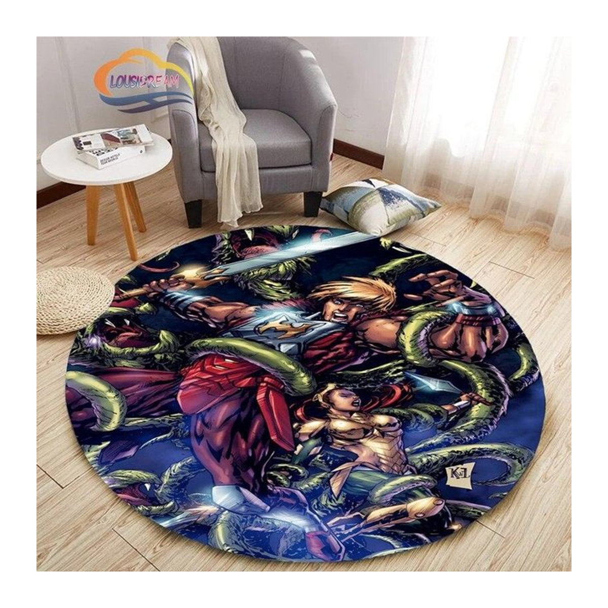 Runder Teppich und Vorleger Magic Zhu mit Cartoon-Muster, mehrfarbig, Durchmesser: 60 cm - Bild 1