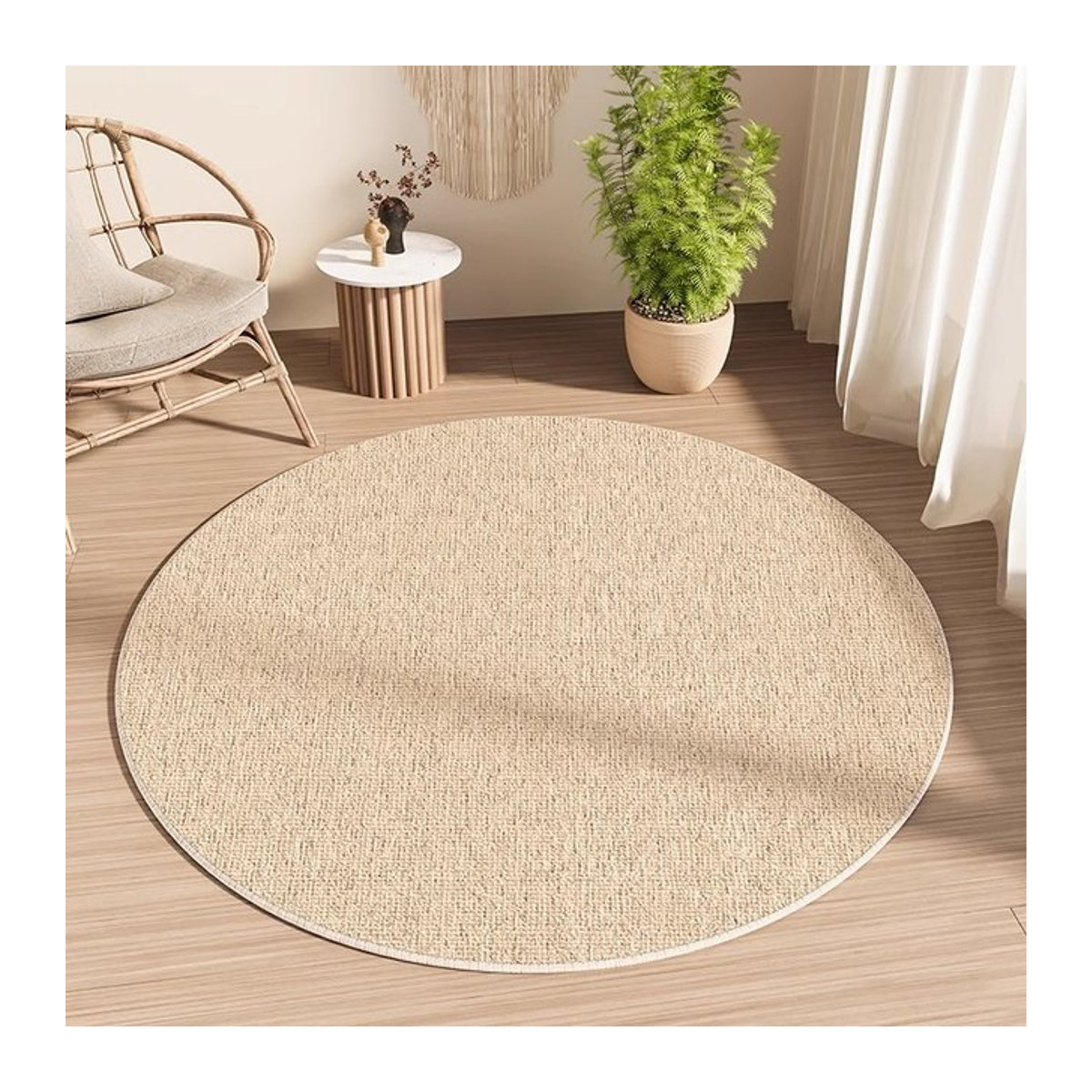 Runder Teppich von Mohamed Bangkok in Creme und Beige als dekorative Bodenmatte für dein Wohnzimmer oder Schlafzimmer - Bild 1