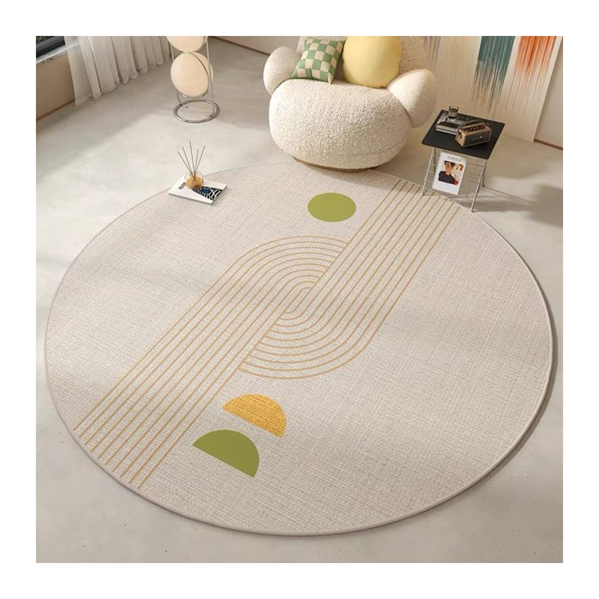 Runder Teppich von VIKAMA in Beige als rutschfeste Fußmatte für Schlafzimmer oder Arbeitszimmer - Bild 1