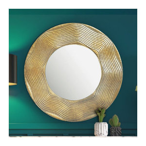 Runder Wandspiegel FineBuy aus Metall in Gold, Durchmesser: 74 cm