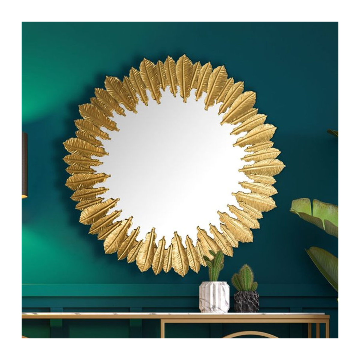 Runder Wandspiegel FineBuy in Gold aus Metall mit floralem Design, Durchmesser: 68 cm - Bild 1