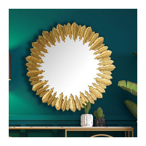Runder Wandspiegel FineBuy in Gold aus Metall mit floralem Design, Durchmesser: 68 cm