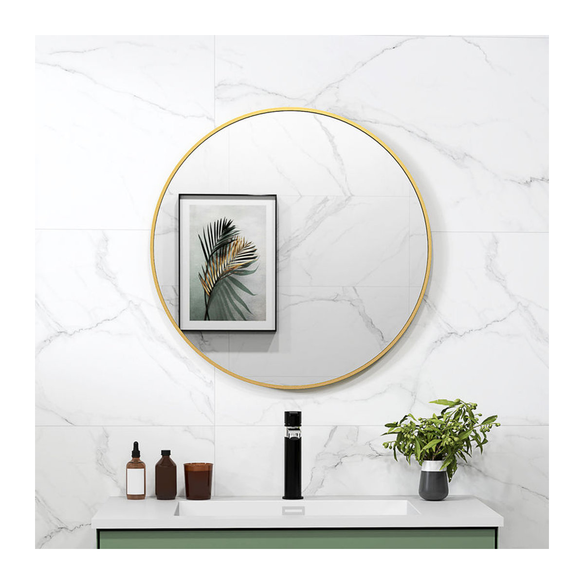 Runder Wandspiegel HOMCOM in Gold mit Metallrahmen, Durchmesser: 70 cm - Bild 2
