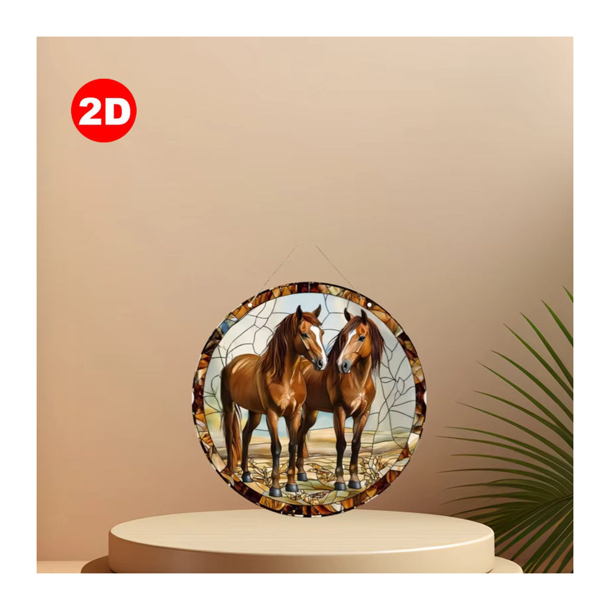 Rundes 2D-Hängeschild aus Holz mit Doppelpferd-Design von sjs, mehrfarbig - Bild 1