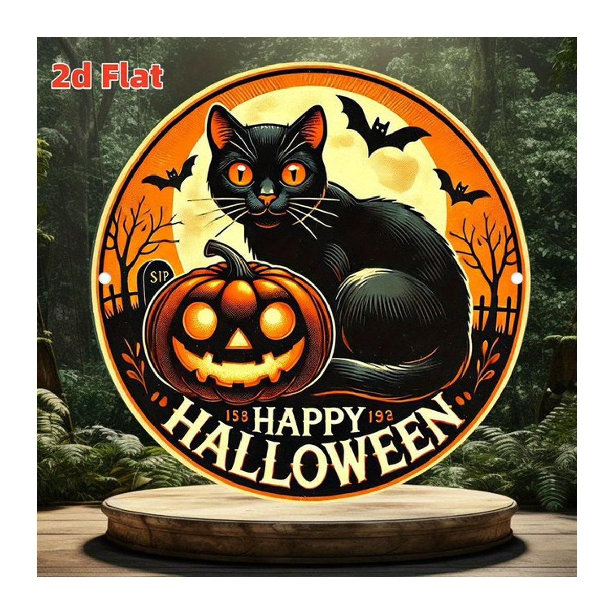 Rundes 2D-Holzschild SNY in Mehrfarbig mit Abstract-Design für Halloween-Dekoration - Bild 1