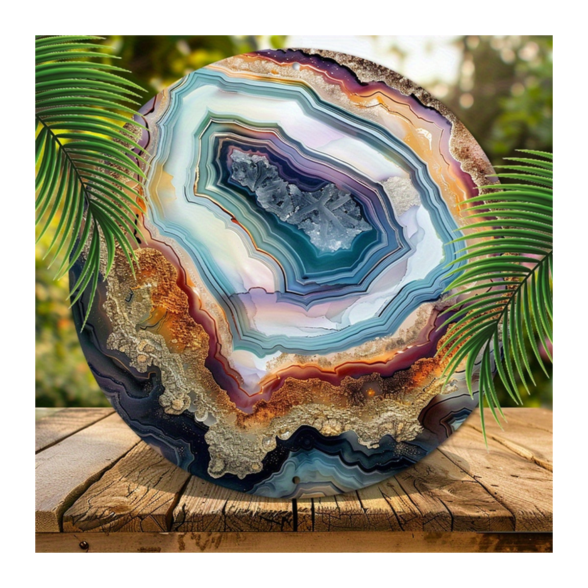 Rundes Achat-Wandschild aus Holz in Mehrfarbig, 20,32 x 20,32 cm - Bild 1