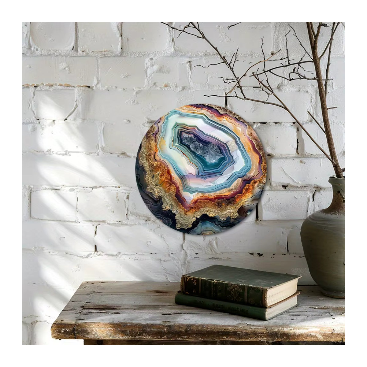 Rundes Achat-Wandschild aus Holz in Mehrfarbig, 20,32 x 20,32 cm - Bild 5