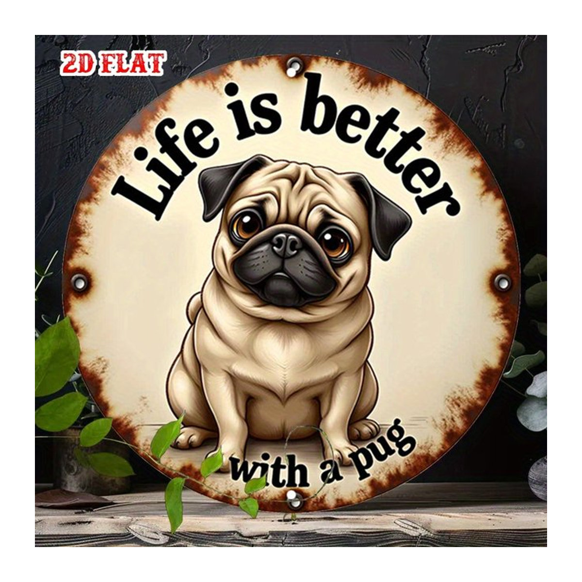 Rundes Aluminium-Blechschild Potdemiel Pug Lover Vintage Wanddeko Mehrfarbig - Bild 1