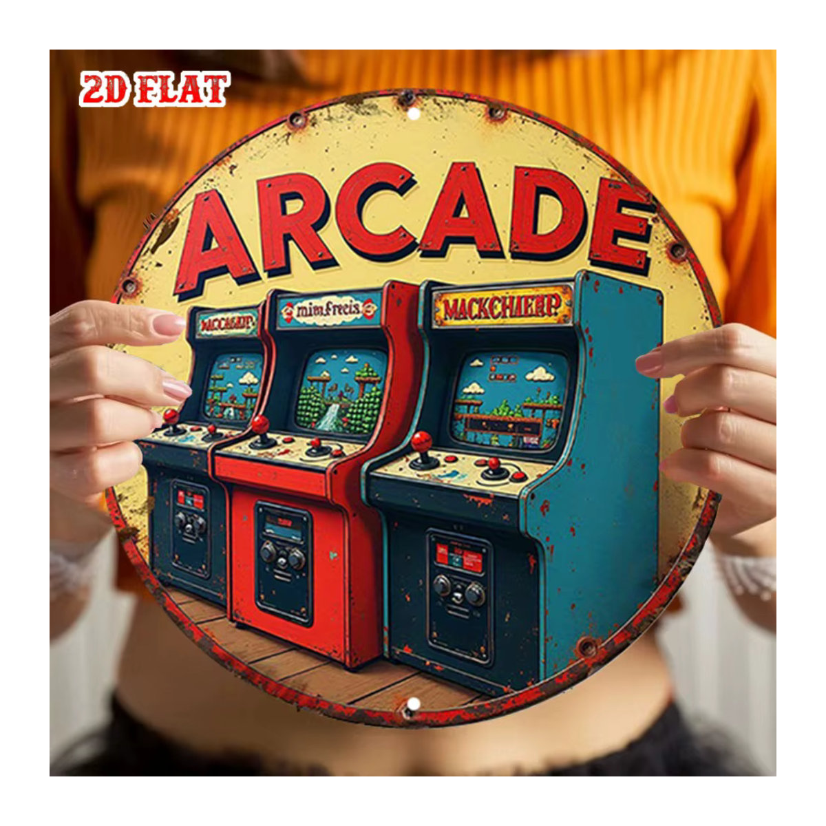 Rundes Aluminium-Schild von CIFBUY im Retro-Arcade-Stil, rustikale Metall-Wandkunst für dein Zuhause, die Garage oder die Bar, mehrfarbig, Durchmesser: 19,81 cm - Bild 3