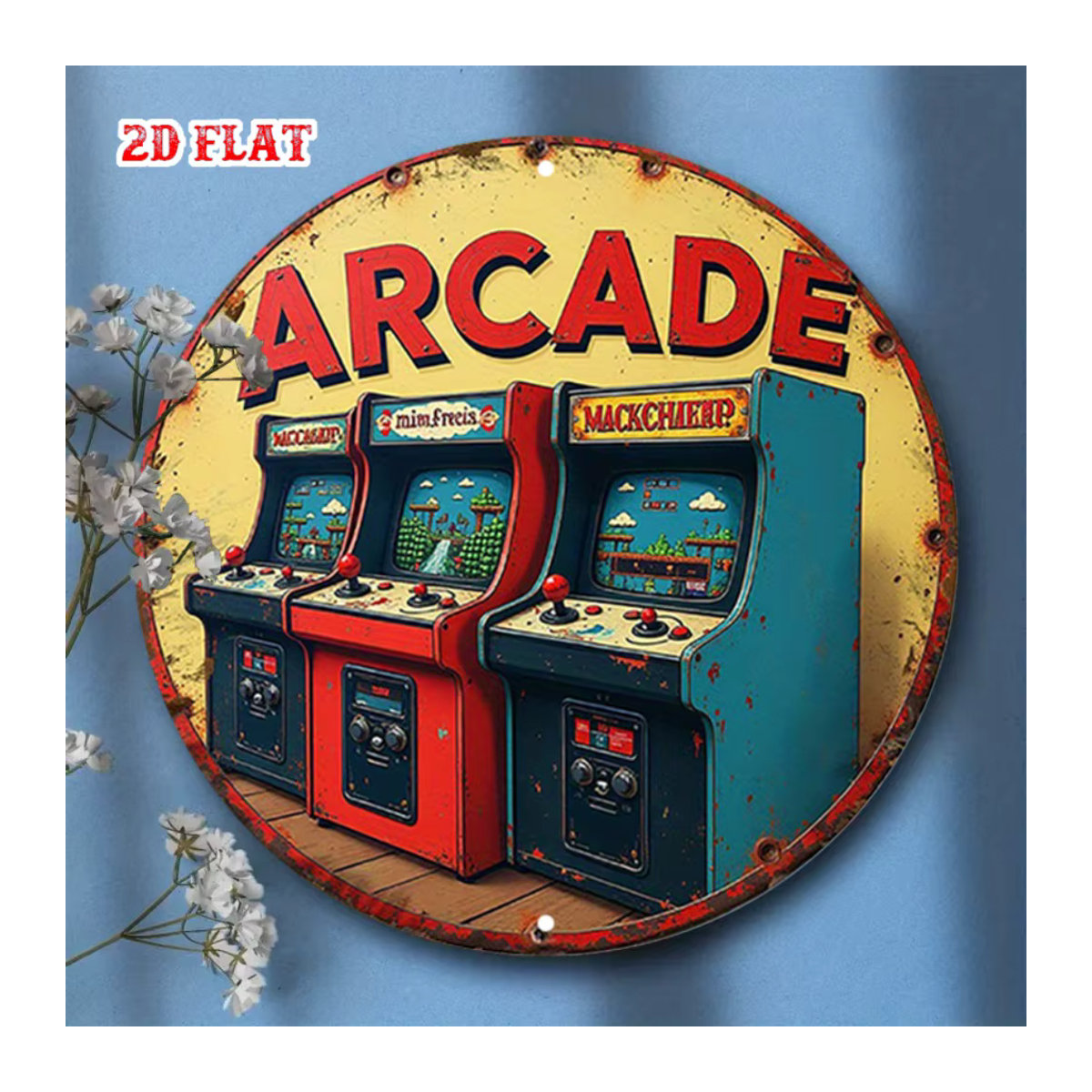Rundes Aluminium-Schild von CIFBUY im Retro-Arcade-Stil, rustikale Metall-Wandkunst für dein Zuhause, die Garage oder die Bar, mehrfarbig, Durchmesser: 19,81 cm - Bild 4