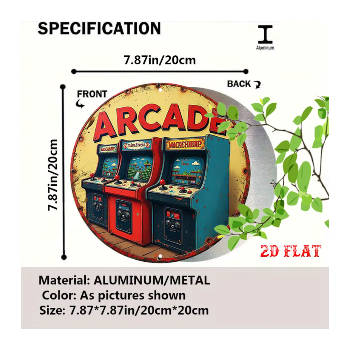 Rundes Aluminium-Schild von CIFBUY im Retro-Arcade-Stil, rustikale Metall-Wandkunst für dein Zuhause, die Garage oder die Bar, mehrfarbig, Durchmesser: 19,81 cm - Bild 6