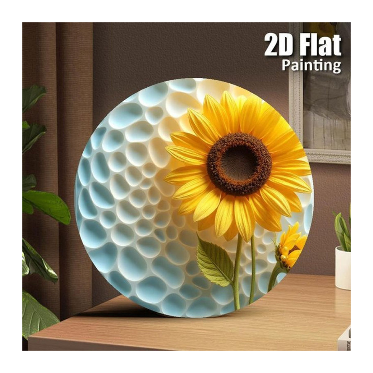 Rundes Aluminium-Wanddekor von Potdemiel mit floralem Sonnenblumen-Motiv, mehrfarbig, Metall-Wandschild ohne Rahmen - Bild 1