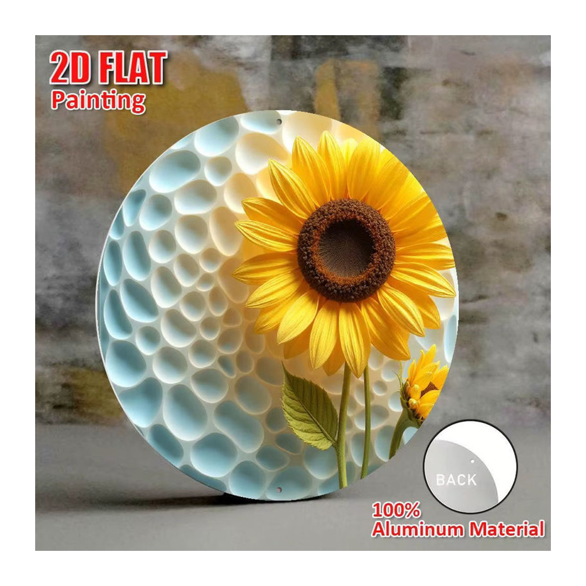 Rundes Aluminium-Wanddekor von Potdemiel mit floralem Sonnenblumen-Motiv, mehrfarbig, Metall-Wandschild ohne Rahmen - Bild 3