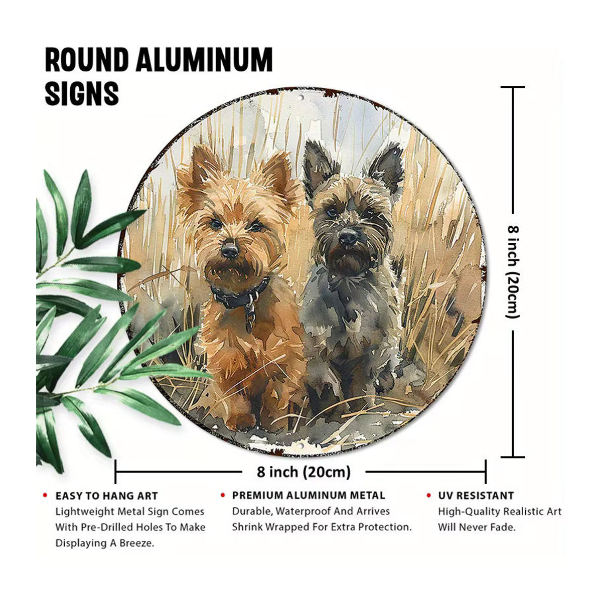 Rundes Aluminiumschild Cairn Terrier von Potdemiel, mehrfarbiges Metallschild für Haus und Garten, Durchmesser: 20,3 cm - Bild 2