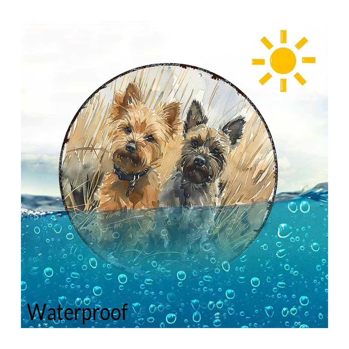 Rundes Aluminiumschild Cairn Terrier von Potdemiel, mehrfarbiges Metallschild für Haus und Garten, Durchmesser: 20,3 cm - Bild 3