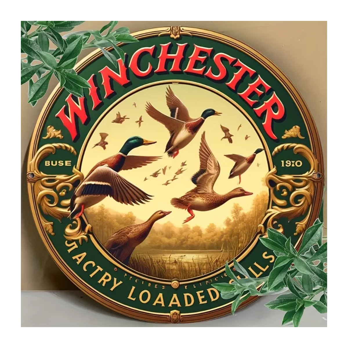 Rundes Aluminiumschild CIFBUY Vintage Retro Winchester Duck Hung in Mehrfarbig für die Wandmontage - Bild 1