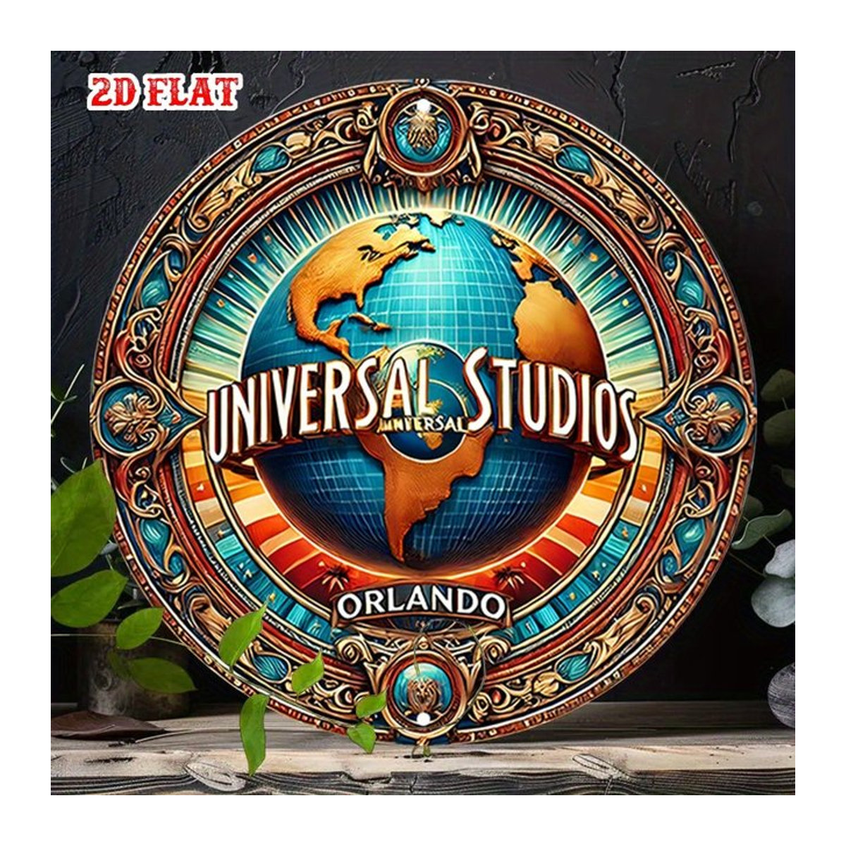 Rundes Aluminiumschild Erde Rustikale Metallwandkunst Universal Studios Orlando Mehrfarbig Durchmesser: 20 cm - Bild 1