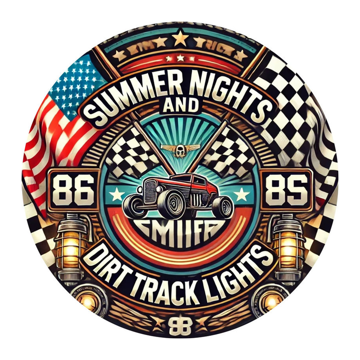 Rundes Aluminiumschild Potdemiel im Vintage-Stil Sommernächte Dirt Track Lights Racing Mehrfarbig - Bild 3