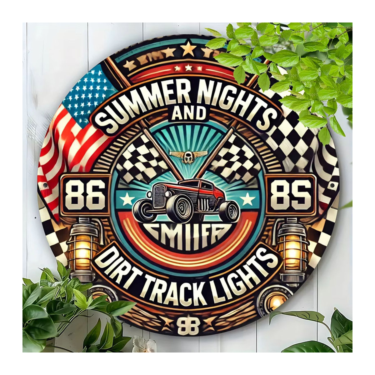 Rundes Aluminiumschild Potdemiel im Vintage-Stil Sommernächte Dirt Track Lights Racing Mehrfarbig - Bild 5