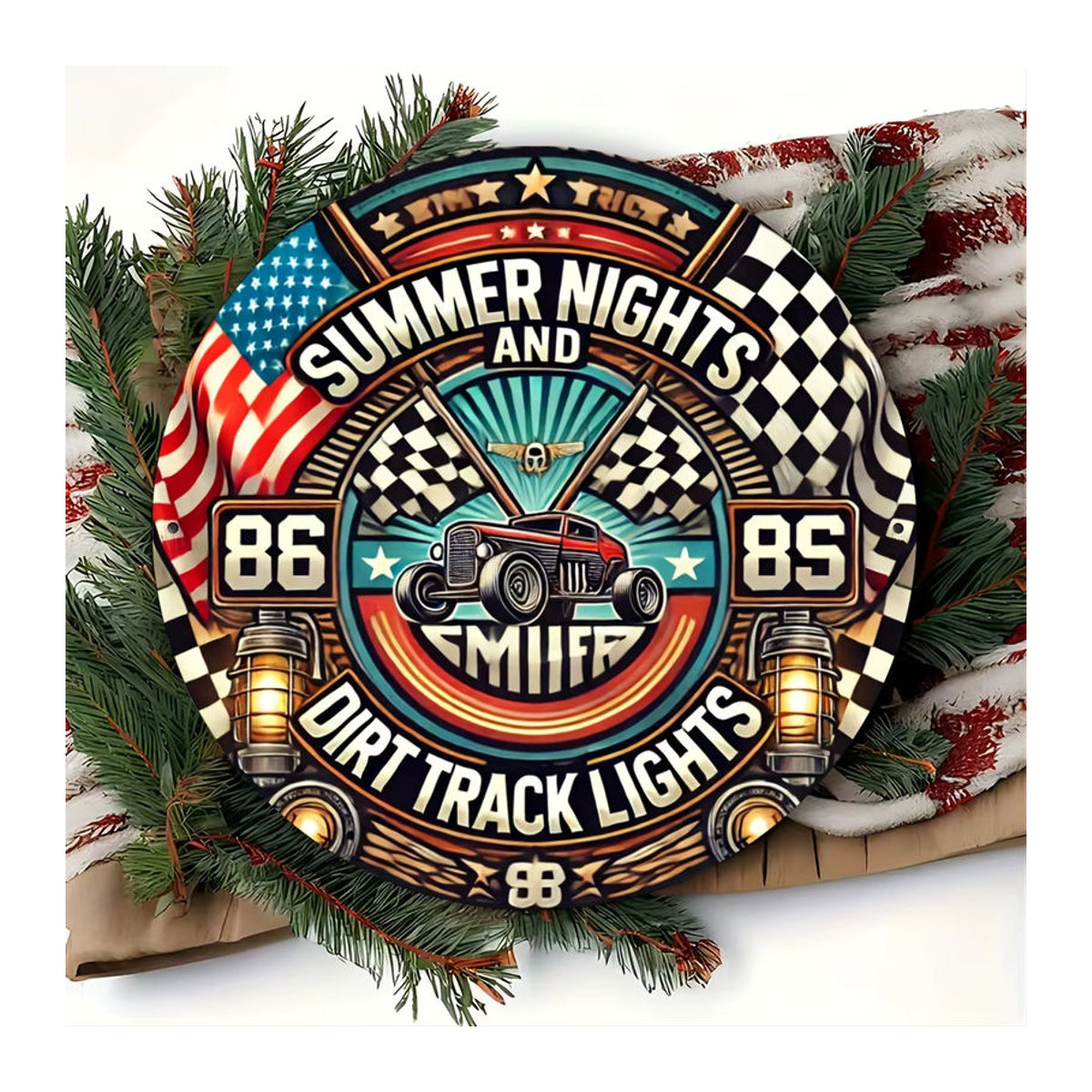 Rundes Aluminiumschild Potdemiel im Vintage-Stil Sommernächte Dirt Track Lights Racing Mehrfarbig - Bild 6