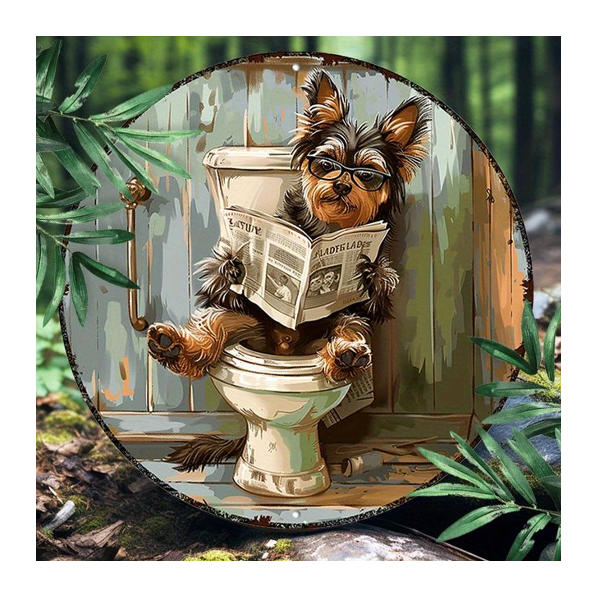 Rundes Aluminiumschild Potdemiel mit Yorkie-Motiv, mehrfarbig, Durchmesser: 20 cm - Bild 1