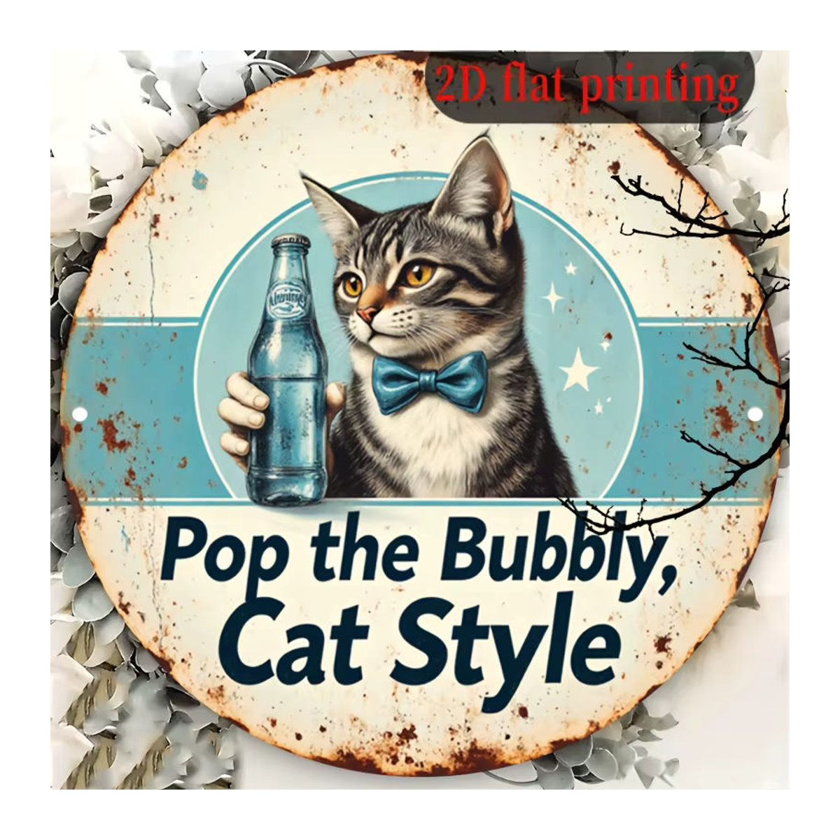 Rundes Aluminiumschild Potdemiel Pop The Bubbly Cat Style Vintage Metallschild mehrfarbig Durchmesser: 20,32 cm - Bild 5