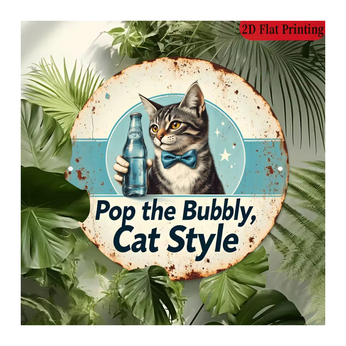 Rundes Aluminiumschild Potdemiel Pop The Bubbly Cat Style Vintage Metallschild mehrfarbig Durchmesser: 20,32 cm - Bild 6