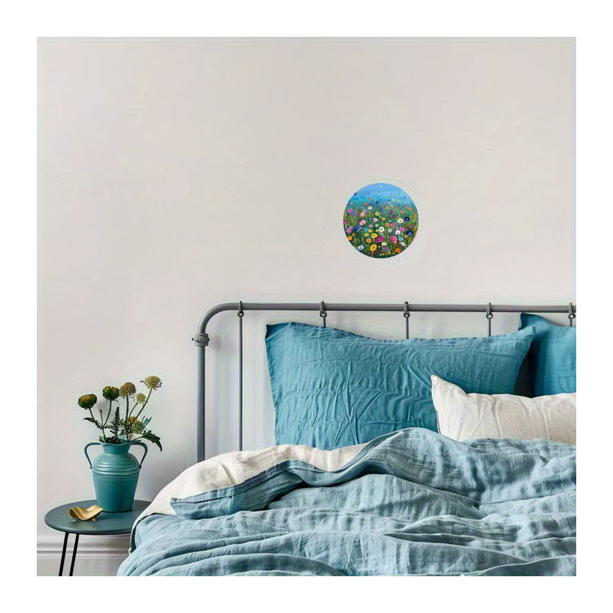 Rundes Aluminiumschild Vibrant Wildflower Bloom von Potdemiel mit buntem Blumenmotiv und rustikalem Backstein-Design, Durchmesser: 20 cm, mehrfarbig - Bild 5