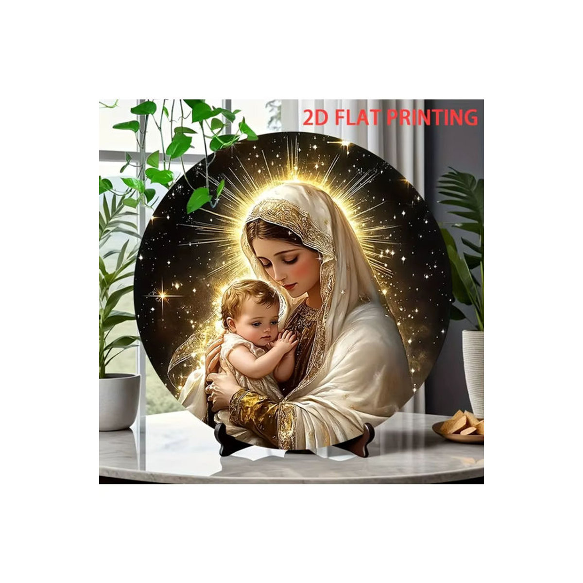 Rundes Blechschild Potdemiel mit Heilige Mutter- und Kindskunst im Bohemian Stil, mehrfarbig, Durchmesser: 20,32 cm - Bild 7