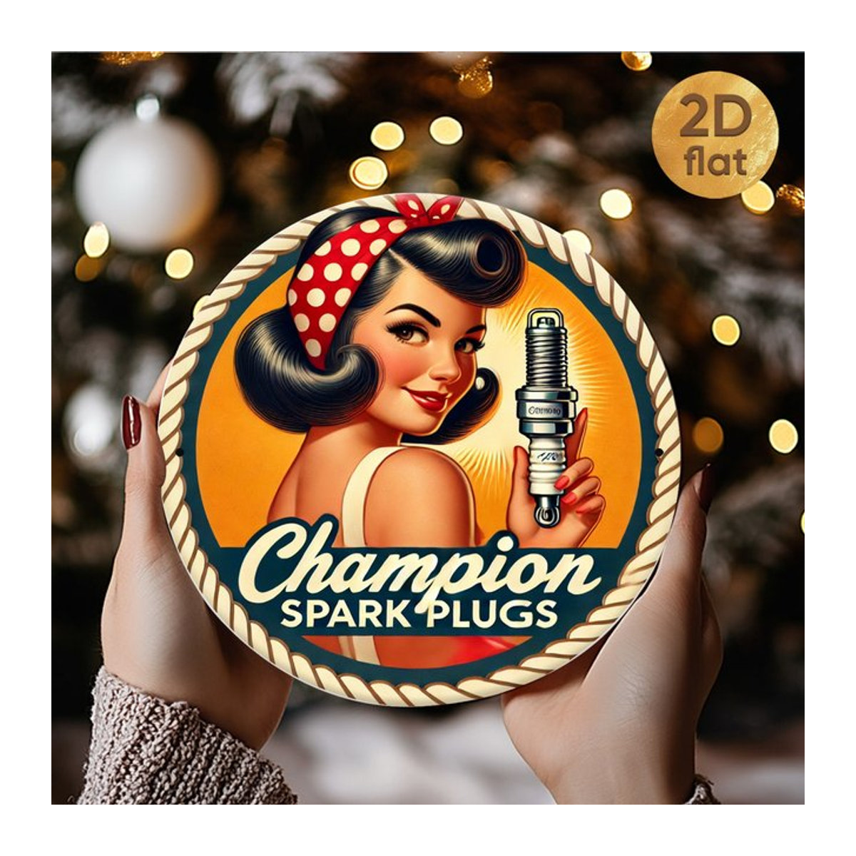 Rundes Champion Vintage Metallschild als Wandkunst im 2D-Flachdesign, Durchmesser: 19,99 cm, mehrfarbig - Bild 1