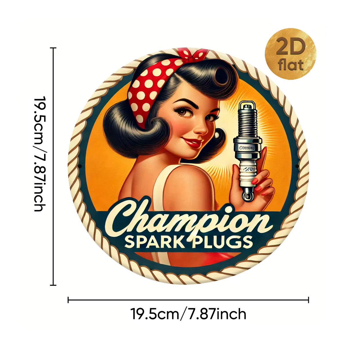 Rundes Champion Vintage Metallschild als Wandkunst im 2D-Flachdesign, Durchmesser: 19,99 cm, mehrfarbig - Bild 2