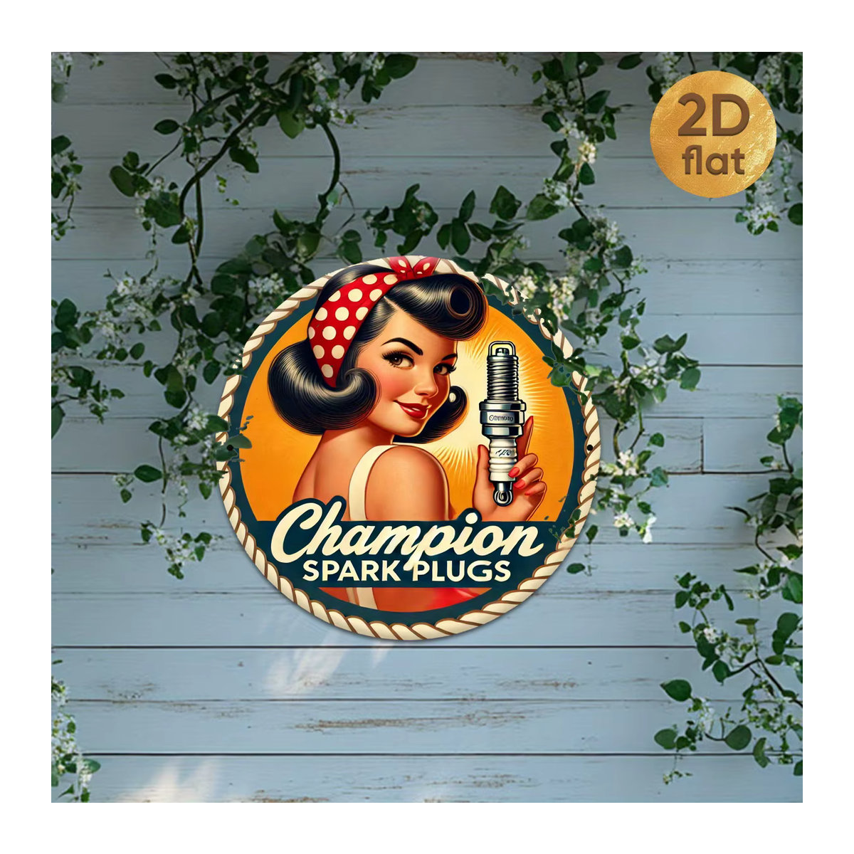 Rundes Champion Vintage Metallschild als Wandkunst im 2D-Flachdesign, Durchmesser: 19,99 cm, mehrfarbig - Bild 3