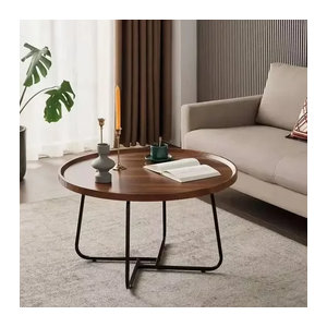 Rundes Couchtisch-Set von LIUSHADUOLA aus massivem Holz in Weiß oder Nussbaum, modernes 2-in-1 Design mit dreieckigen Beinen