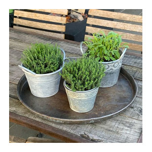 Rundes Dekotablett aus Zink im Vintage-Landhausstil, Silber, Durchmesser: 55 cm