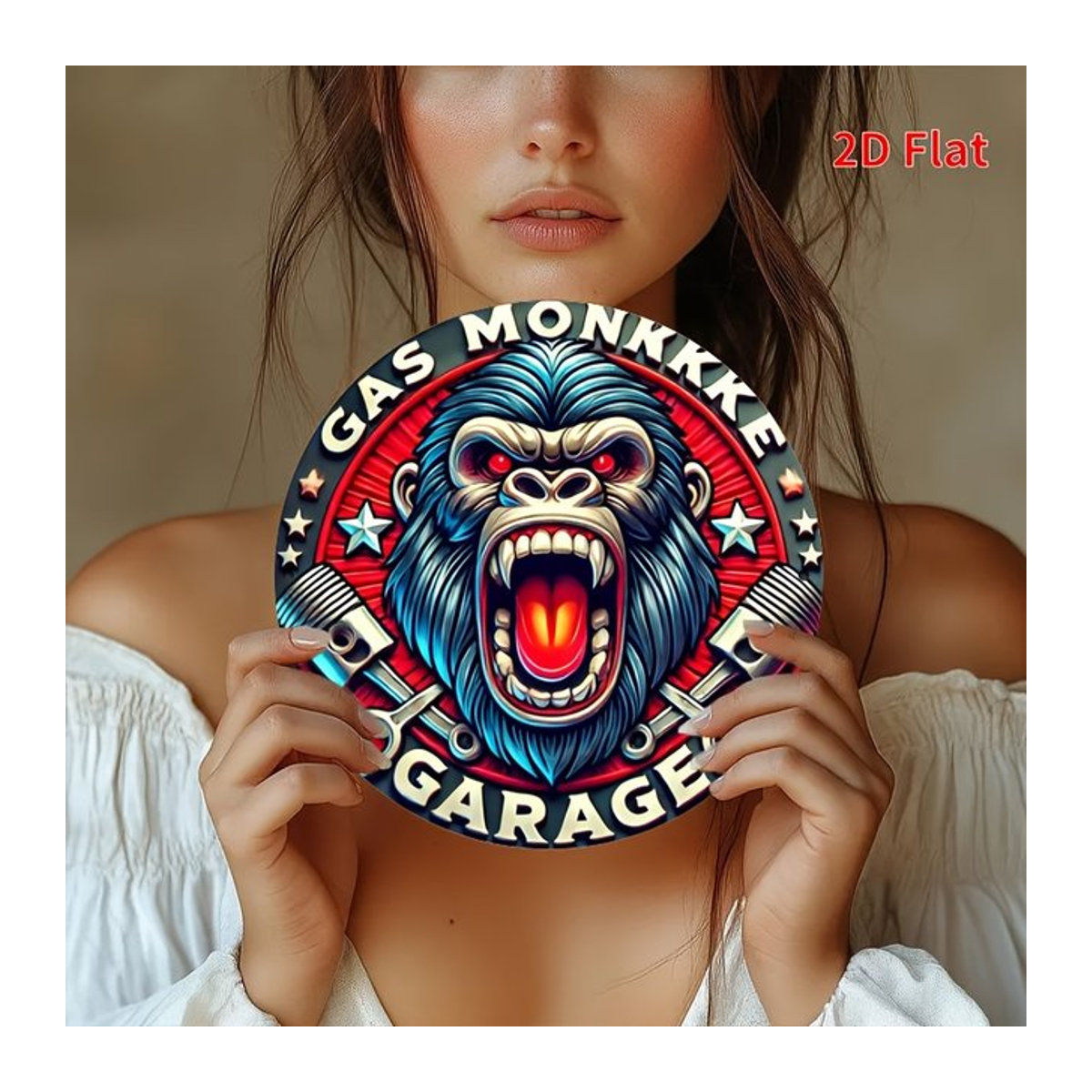 Rundes Eisenschild Auto Repair Gorilla Logo von Potdemiel im klassischen Stil, mehrfarbig, Durchmesser: 20,32 cm - Bild 1